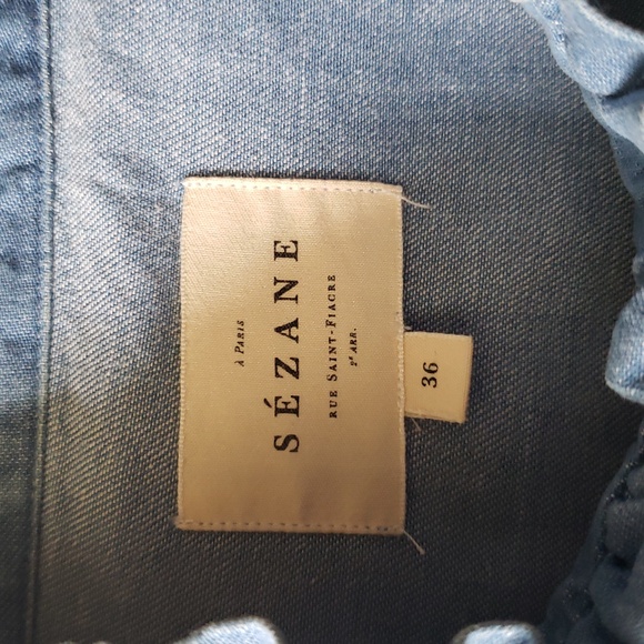 Sezane Blue Blouse with White Floral Embroidery - Picture 5 of 10